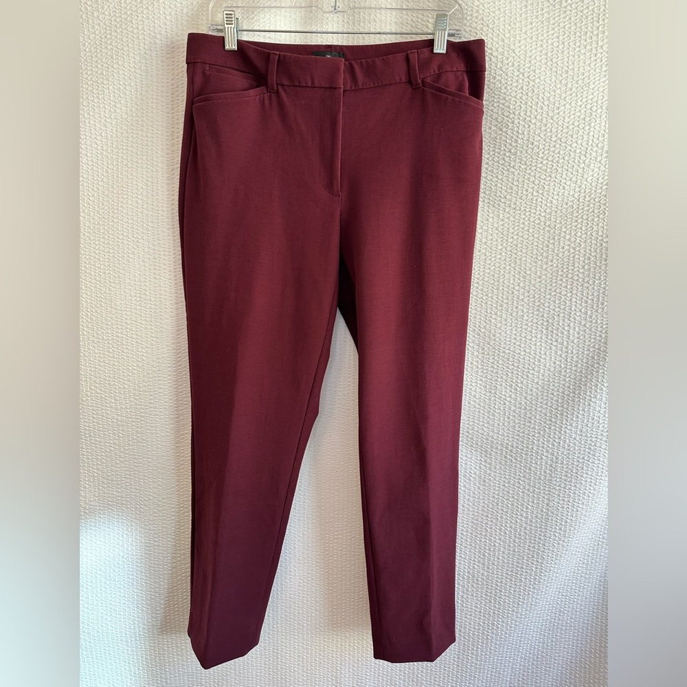 WHITE HOUSE BLACK MARKET Slim Ankle Pants Size 10 Burgundy Stretch Career Work